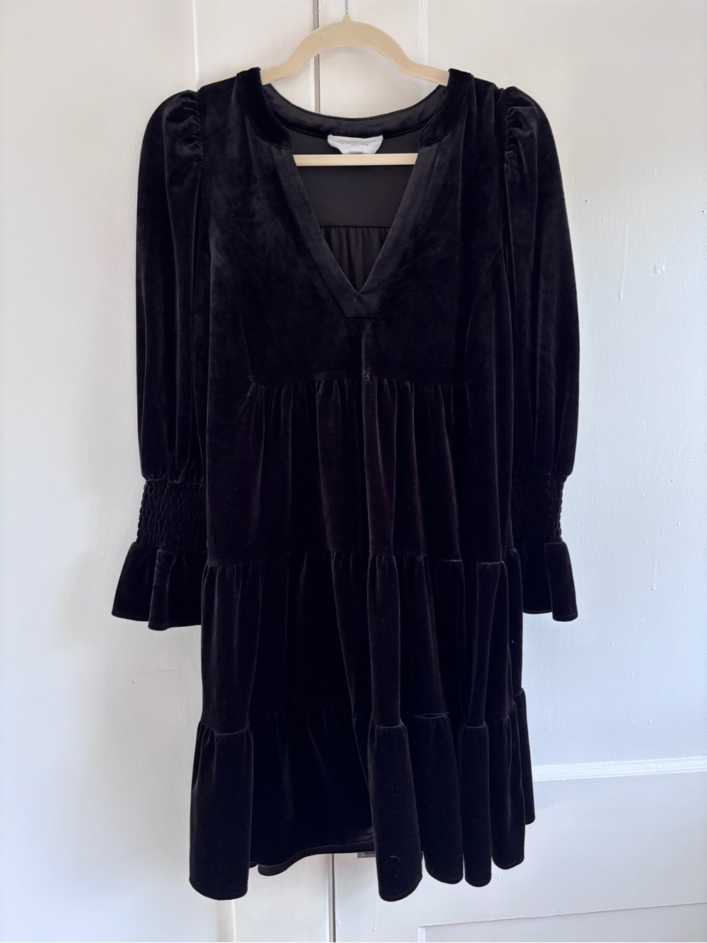 Tuckernuck Pomander Place Black Velvet Long Sleeve Tiered Kenzo Dress